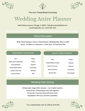 Free Elegant Wedding Attire Planner Template to Edit Online