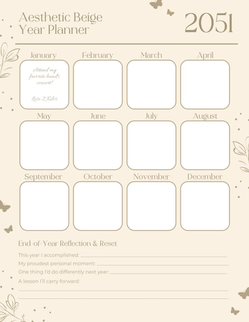 Free Aesthetic Beige Year Planner Template to Edit Online
