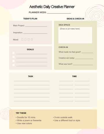Free Aesthetic Daily Creative Planner Template to Edit Online