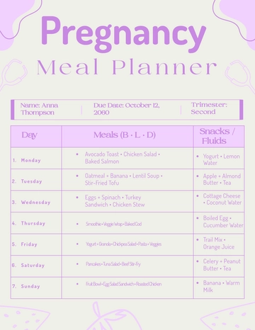 Free Pregnancy Meal Planner Template to Edit Online