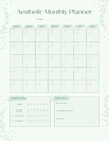 Free Aesthetic Monthly Planner Template to Edit Online