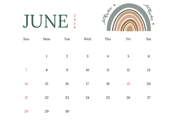 Free Sunday-Start June 2026 Calendar Template to Edit Online