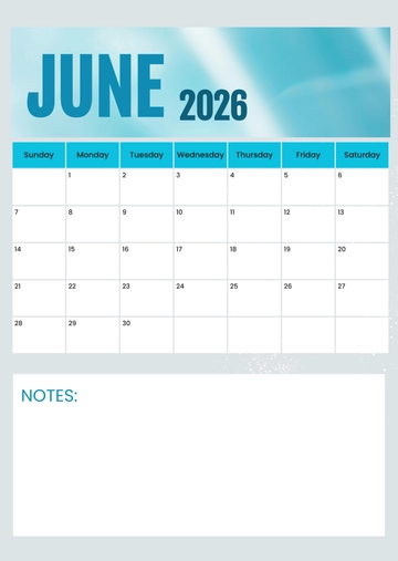 Free Portrait June 2026 Calendar Template to Edit Online