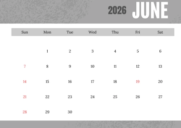Free Gray June 2026 Wall Calendar Template to Edit Online