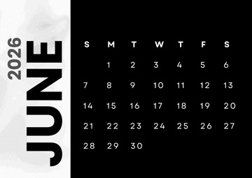 Free Black June 2026 Desk Calendar Template to Edit Online