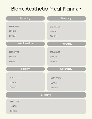 Free Blank Aesthetic Meal Planner Template to Edit Online
