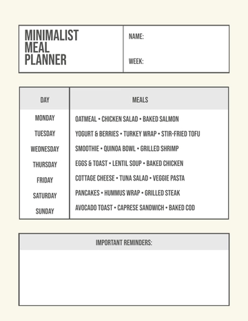 Free Minimalist Meal Planner Template to Edit Online