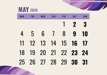 Free Monday-Start May 2026 Calendar Template to Edit Online