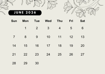 Free June 2026 Monthly Calendar Template to Edit Online