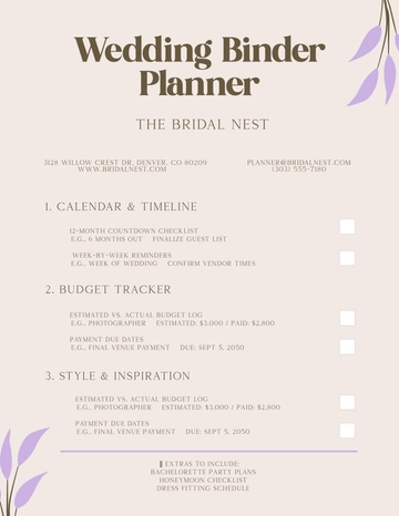 Free Wedding Binder Planner Template to Edit Online