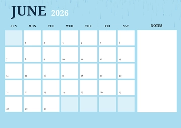 Free June 2026 Calendar with Notes Template to Edit Online