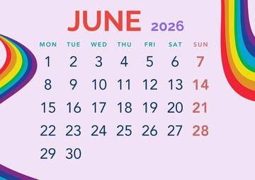 Free Monday-Start June 2026 Calendar Template to Edit Online