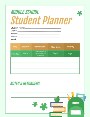 Free Middle School Student Planner Template to Edit Online