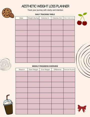 Free Aesthetic Weight Loss Planner Template to Edit Online