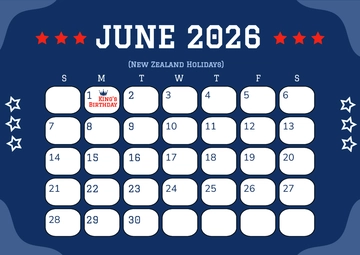 Free June 2026 New Zealand Calendar Template to Edit Online