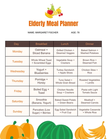 Free Elderly Meal Planner Template to Edit Online
