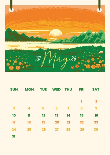 Free Colorful Illustrated May 2026 Calendar Template to Edit Online