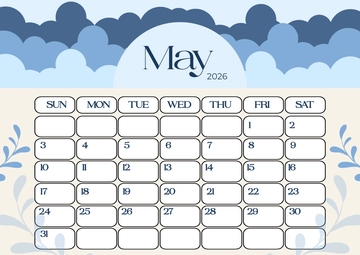 Free Chic Blue May 2026 Calendar Template to Edit Online