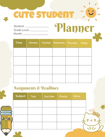 Free Cute Student Planner Template to Edit Online