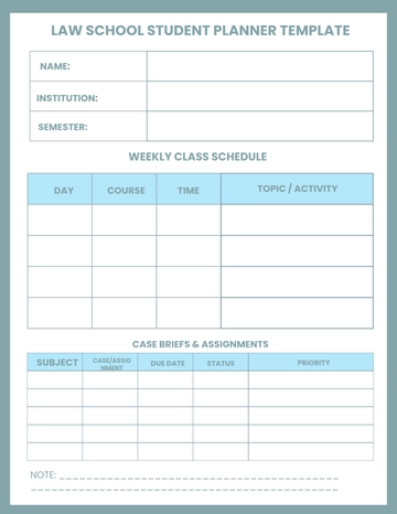 Free Law School Student Planner Template to Edit Online