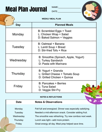 Free Meal Plan Journal Template to Edit Online