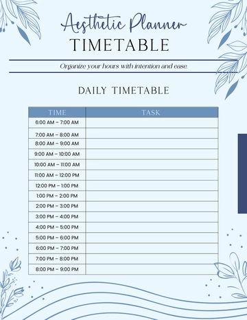 Free Blue Aesthetic Planner Timetable Template to Edit Online