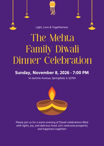 Free Simple Diwali Invitation Poster Template to Edit Online