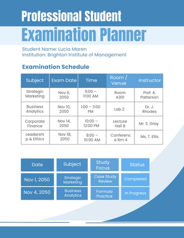 Professional Student Exam Planner Template