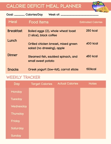 Free Calorie Defecit Meal Planner Template to Edit Online