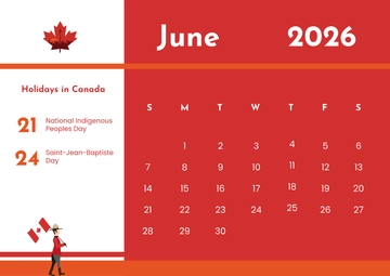 Free June 2026 Canada Calendar Template to Edit Online