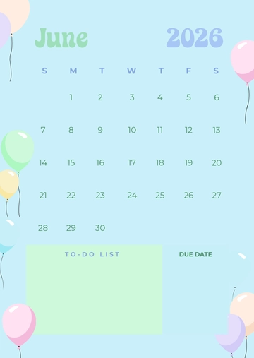Free Colorful June 2026 To-Do Calendar Template to Edit Online