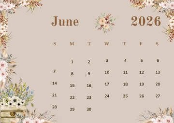 Free Rustic June 2026 Calendar Template to Edit Online