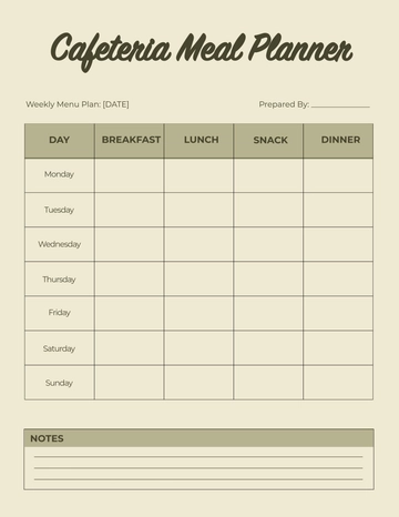 Free Cafeteria Meal Planner Template to Edit Online