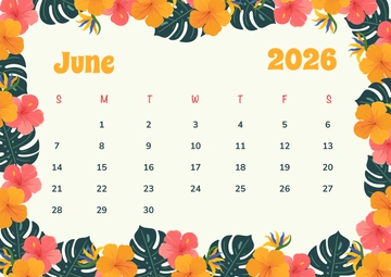 Free Tropical Background June 2026 Calendar Template to Edit Online