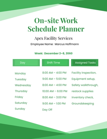 Free On-site Work Schedule Planner Template to Edit Online