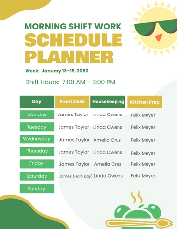 Free Morning Shift Work Schedule Planner Template to Edit Online