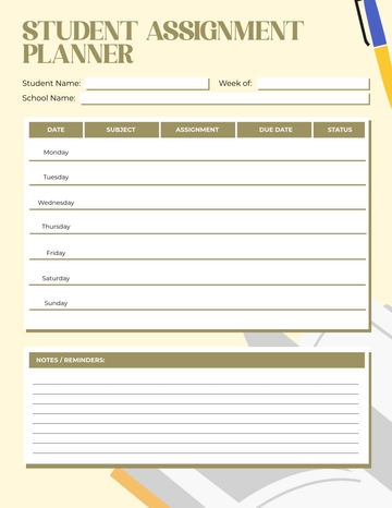 Free Student Assignment Planner Template to Edit Online