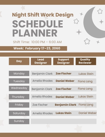 Free Night Shift Work Design Schedule Planner Template to Edit Online
