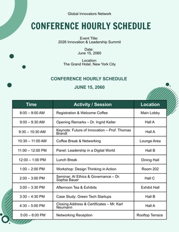 Free Conference Hourly Schedule Template to Edit Online