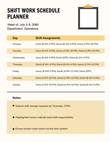 Free Shift Work Schedule Planner Templates to Edit Online