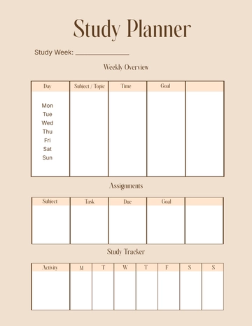 Free Simple Aesthetic Study Planner Template to Edit Online