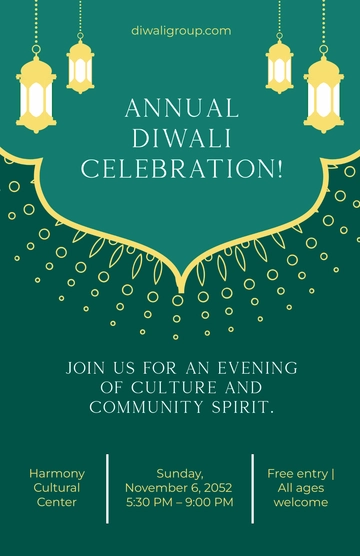 Free Green Diwali Celebration Poster Template to Edit Online
