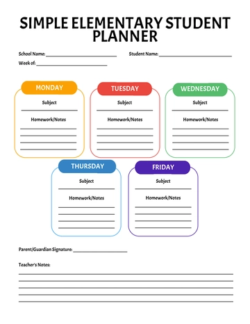 Free Simple Elementary Student Planner Template to Edit Online