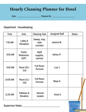Free Hourly Cleaning Planner for Hotel Template to Edit Online Free Hourly Cleaning Planner for Hotel Template to Edit Online