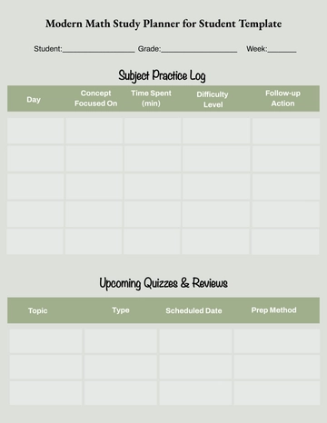 Free Modern Math Study Planner for Student Template to Edit Online