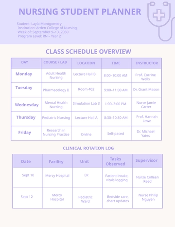 Free Nursing Student Planner Template to Edit Online