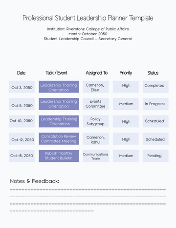 Free Professional Student Leadership Planner Template to Edit Online