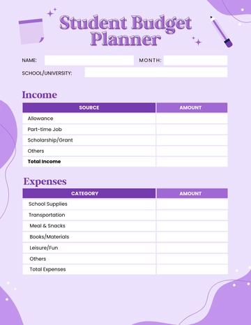 Free Student Editable Budget Planner Template to Edit Online