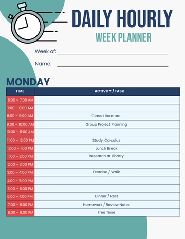 Free Daily Hourly Week Planner Template to Edit Online Free Daily Hourly Week Planner Template to Edit Online