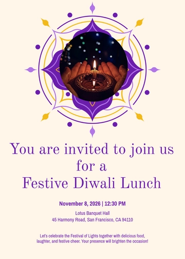 Free Diwali Lunch Invitation Poster Template to Edit Online